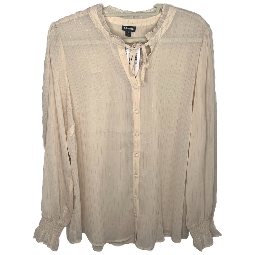 Torrid NWT Crinkle Chiffon Button Up Mock Neck Blouse Size 2